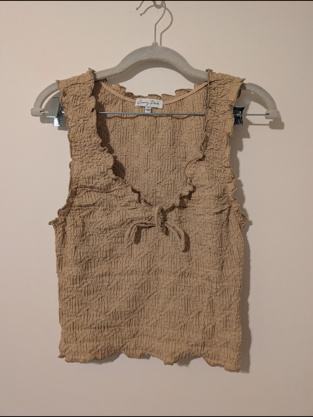 emory park Taupe Ruffle Textured Tank Top